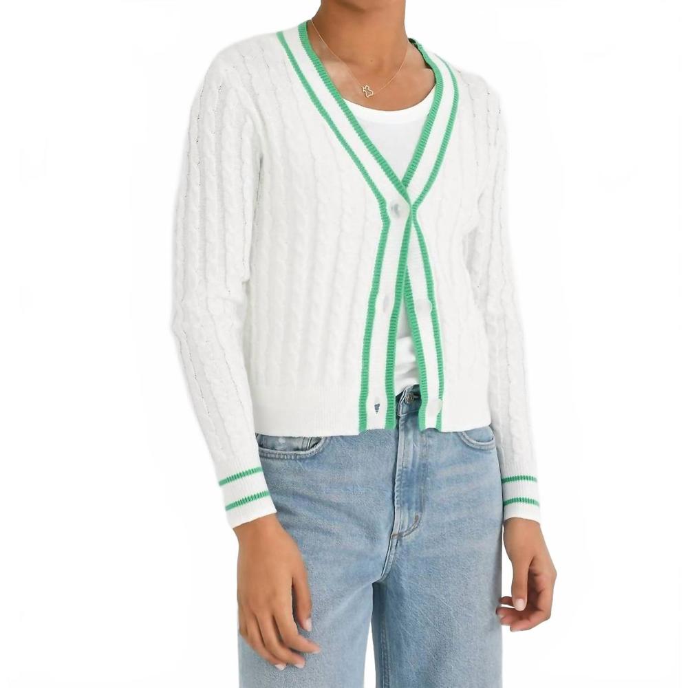 NEW J. SOCIETY cable varsity cardigan in white/clover